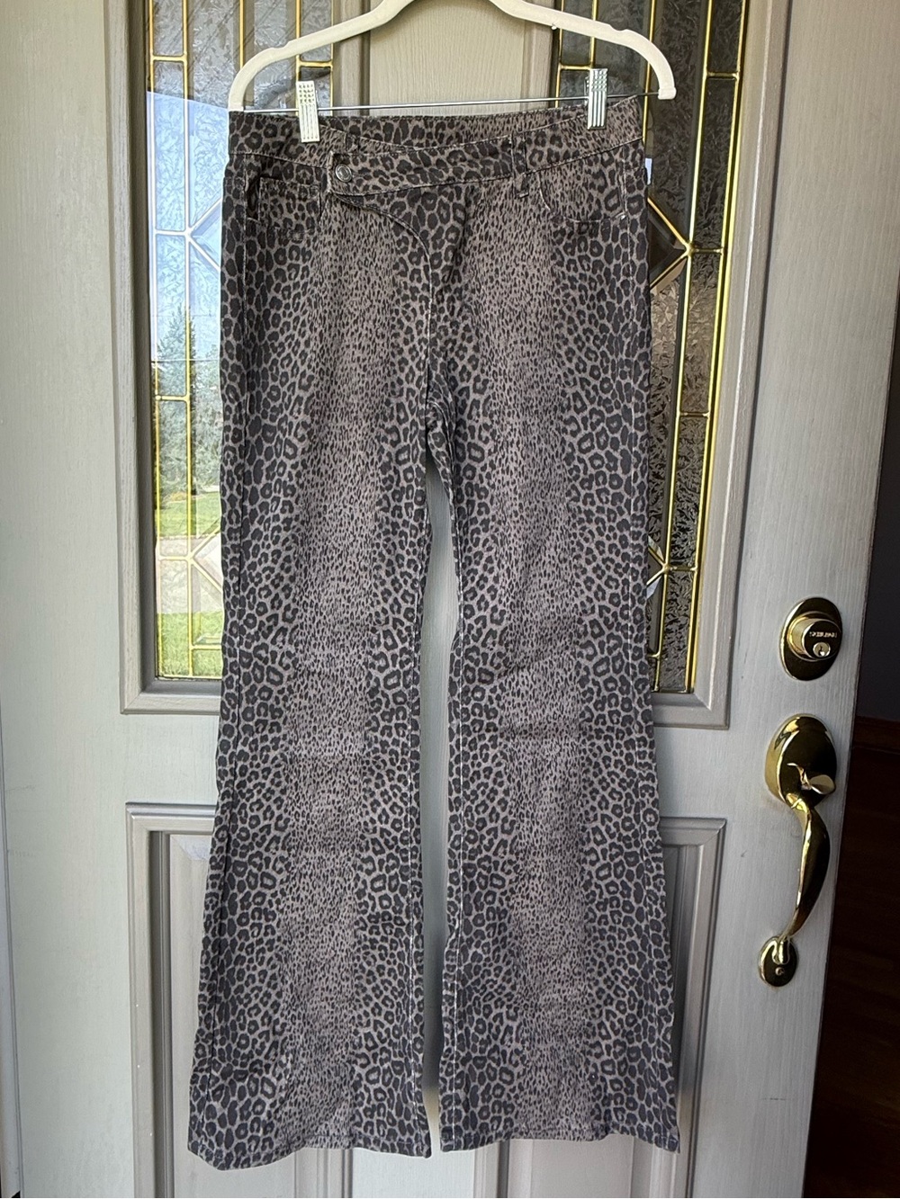 Leopard-Print Bootcut Pants in Taupe